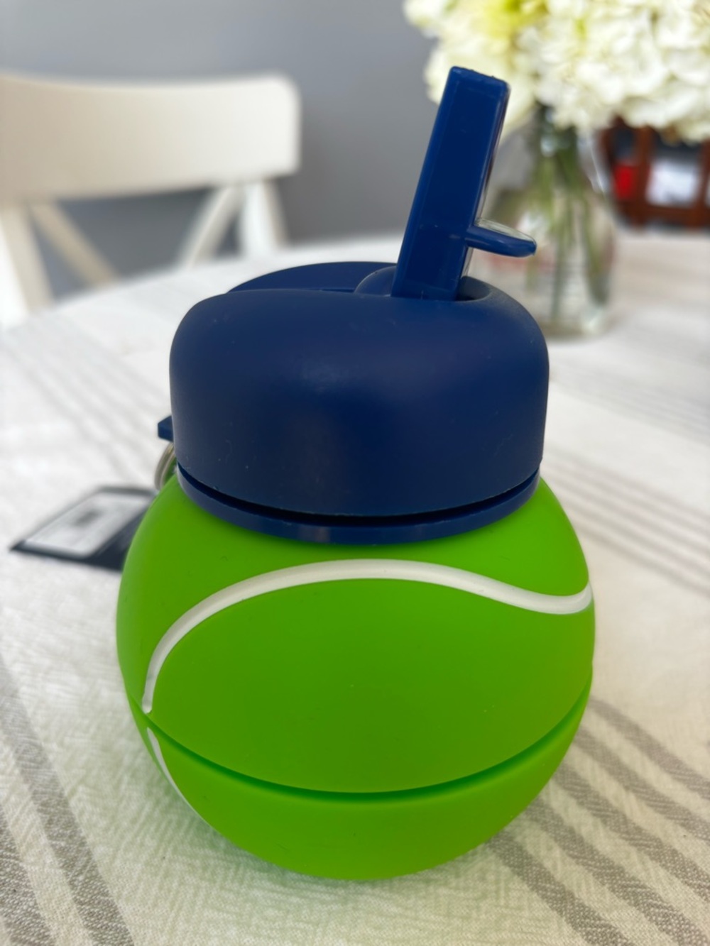 Tennis Ball Water Bottle with Navy Flip Straw